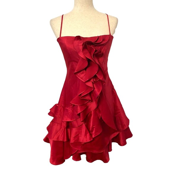 BLACK Cocktail Party Dress Sz M Ruffled Strapless Spaghetti Fuchsia Prom Fairy - Picture 4 of 16